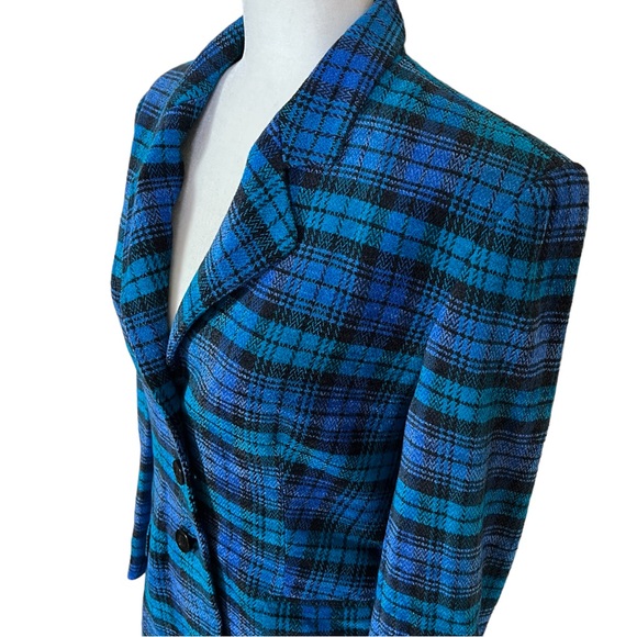 Laurel by ESCADA Plaid Blue Wool 2 Piece Skirt Suit Size 38 - Picture 4 of 16